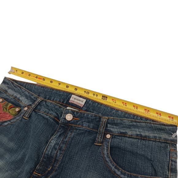 No Boundaries Jeans Jrs 36" W Blue EMBROIDERED Floral Flare Bohemian Cottagecore - Picture 12 of 16